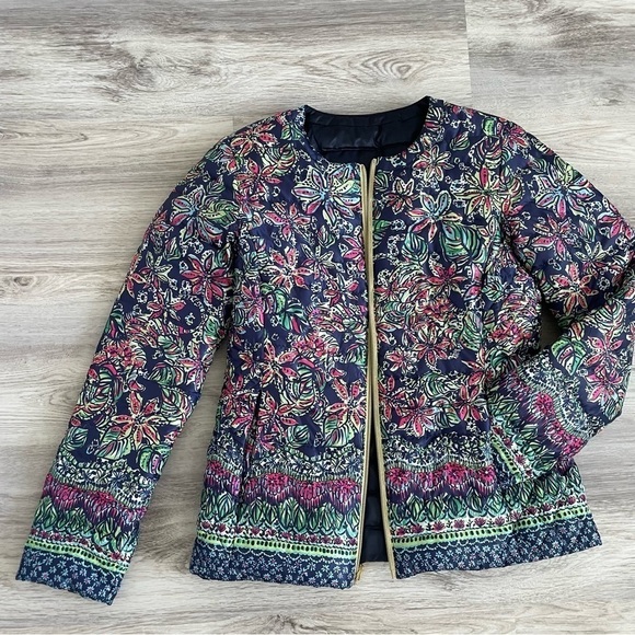 Lilly Pulitzer Jacket 2 in 1 Reversible Bright NAVY Not Too Catty LILAH Size S - Picture 4 of 16